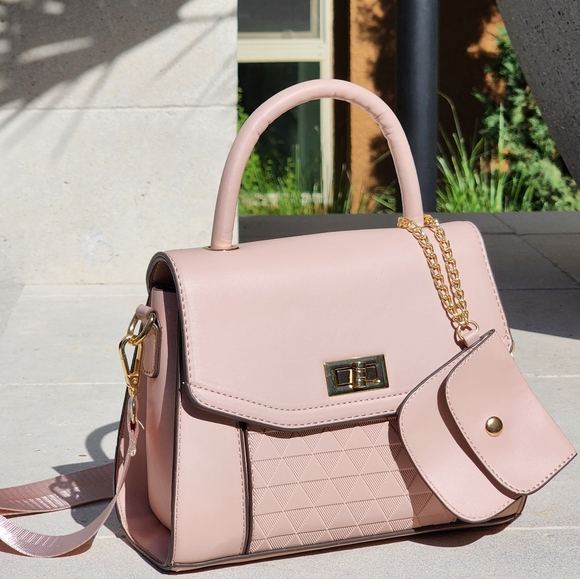 AR New York Handbags - AR New York Pink Vegan Leather Handbag with Gold Accents Women's Crossbody